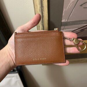 COLE HAAN Brown Leather Zip Around Wallet Wristlet with Gold Color Hardware